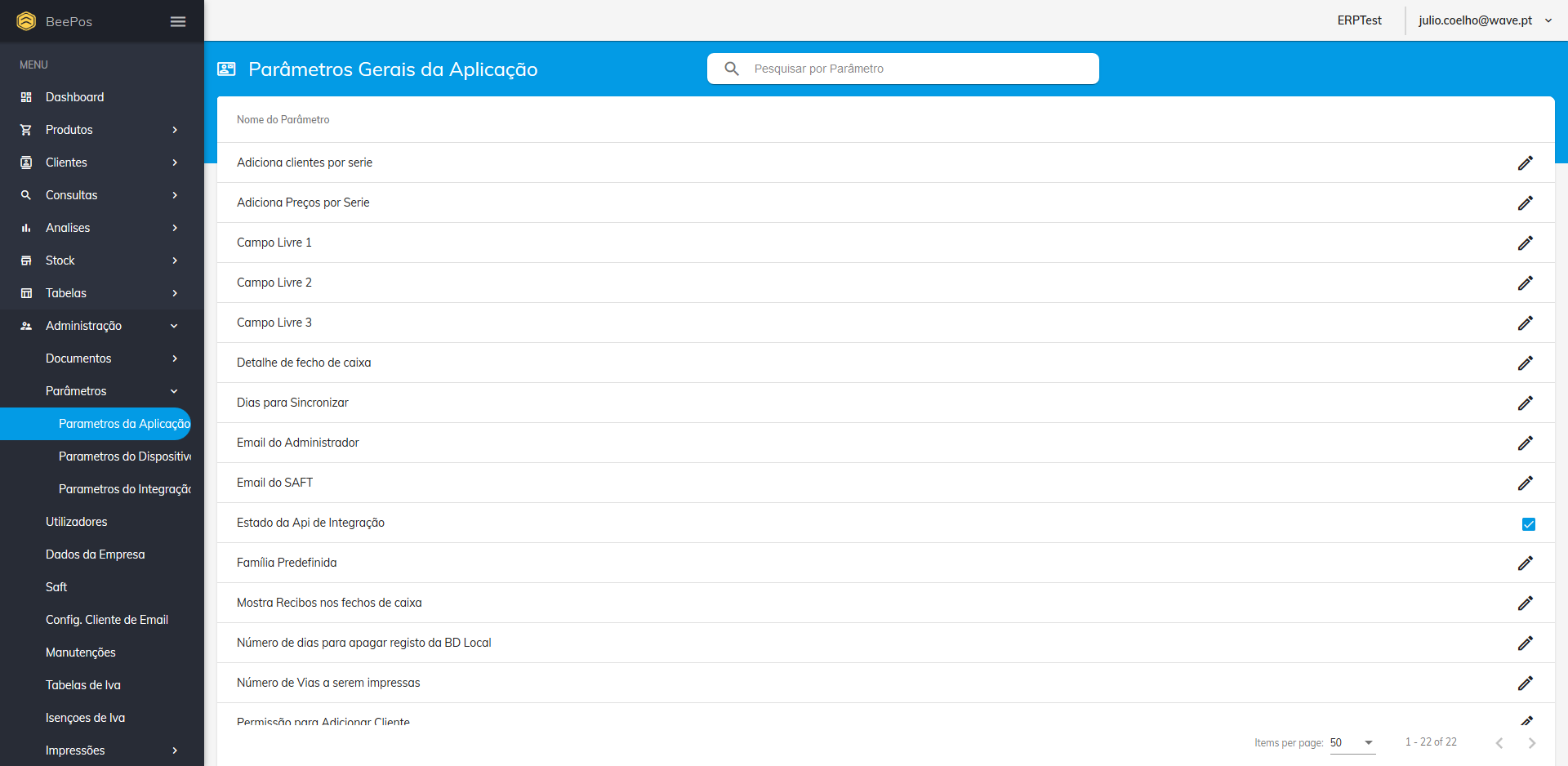 Parâmetros da Aplicação